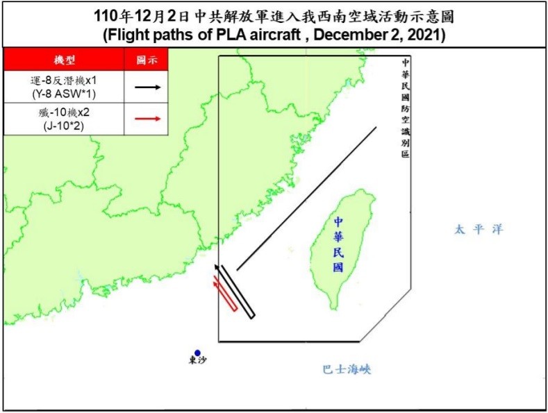 3 Chinese military planes enter Taiwan’s ADIZ