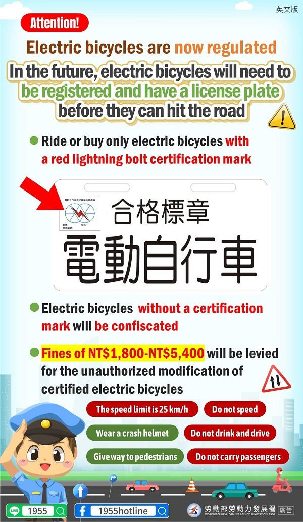 Taiwan urges migrant workers to ride certified e-bikes to avoid fines