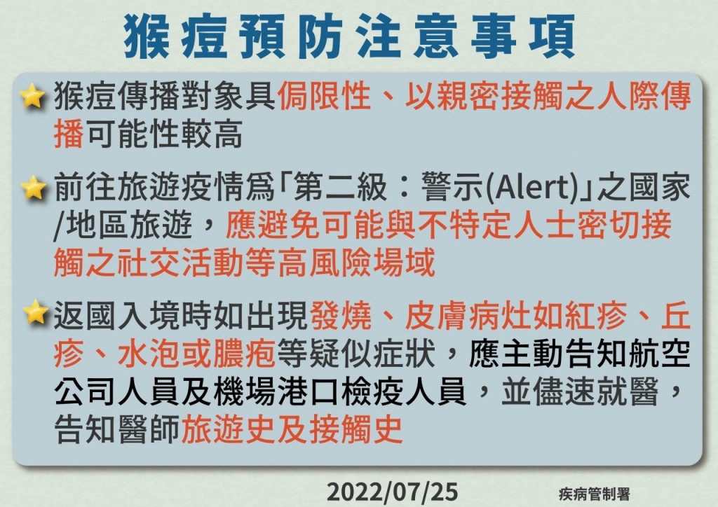 台灣累計2例境外移入猴痘病例　王必勝：疾管署正持續採購藥物及疫苗